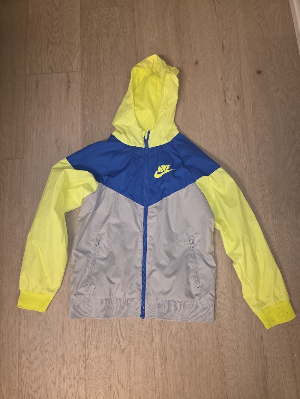 Nike Kids Colorblock Hooded Jacket M - Blue Neon Green Windbreaker